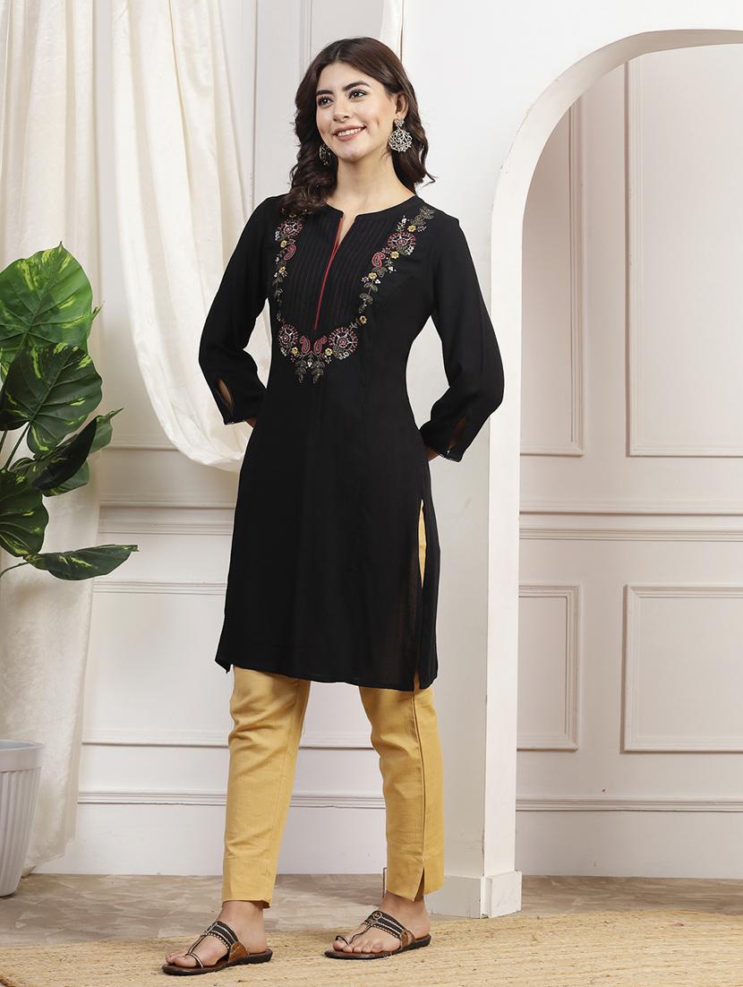 women black viscose straight kurta - 21468493 -  Zoom Image - 0