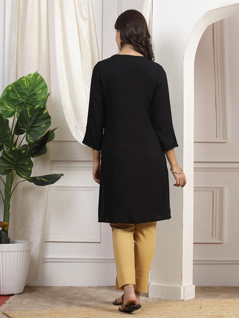 women black viscose straight kurta - 21468493 - Standard Image - 2