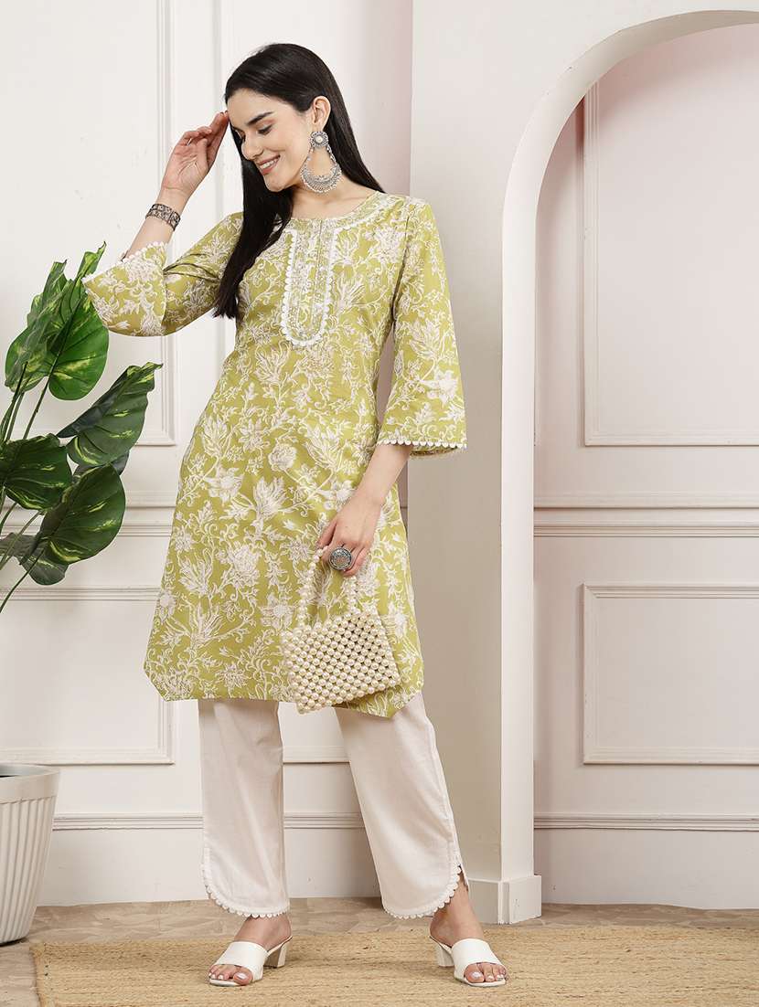 women green printed top and palazzos co-ord set - 21468513 - Standard Image - 2