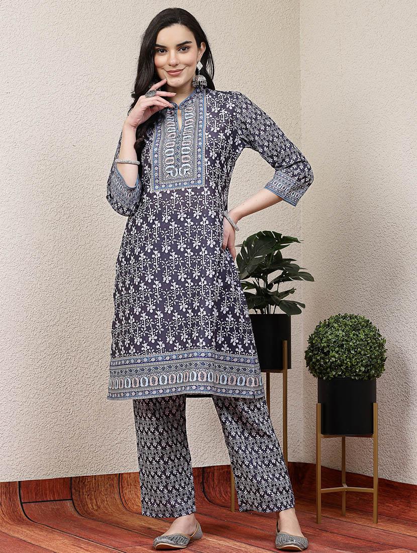 women grey floral printed kurta palazzo set - 21468554 - Standard Image - 2