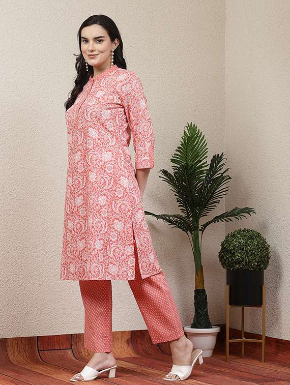 women peach printed kurta palazzo set - 21468559 -  Standard Image - 2