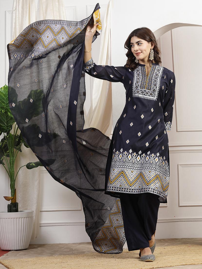 women navy blue kurta palazzo set - 21468577 - Standard Image - 2