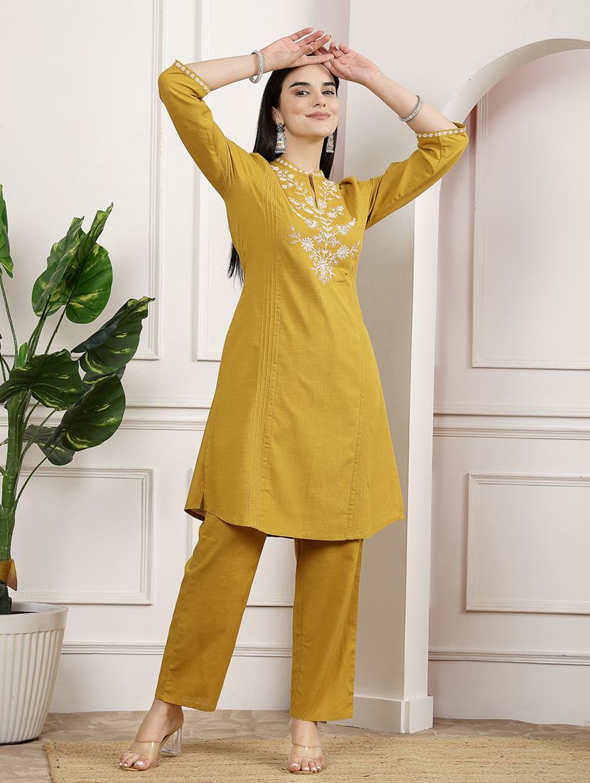 women mustard kurta palazzo set - 21468580 - Standard Image - 2