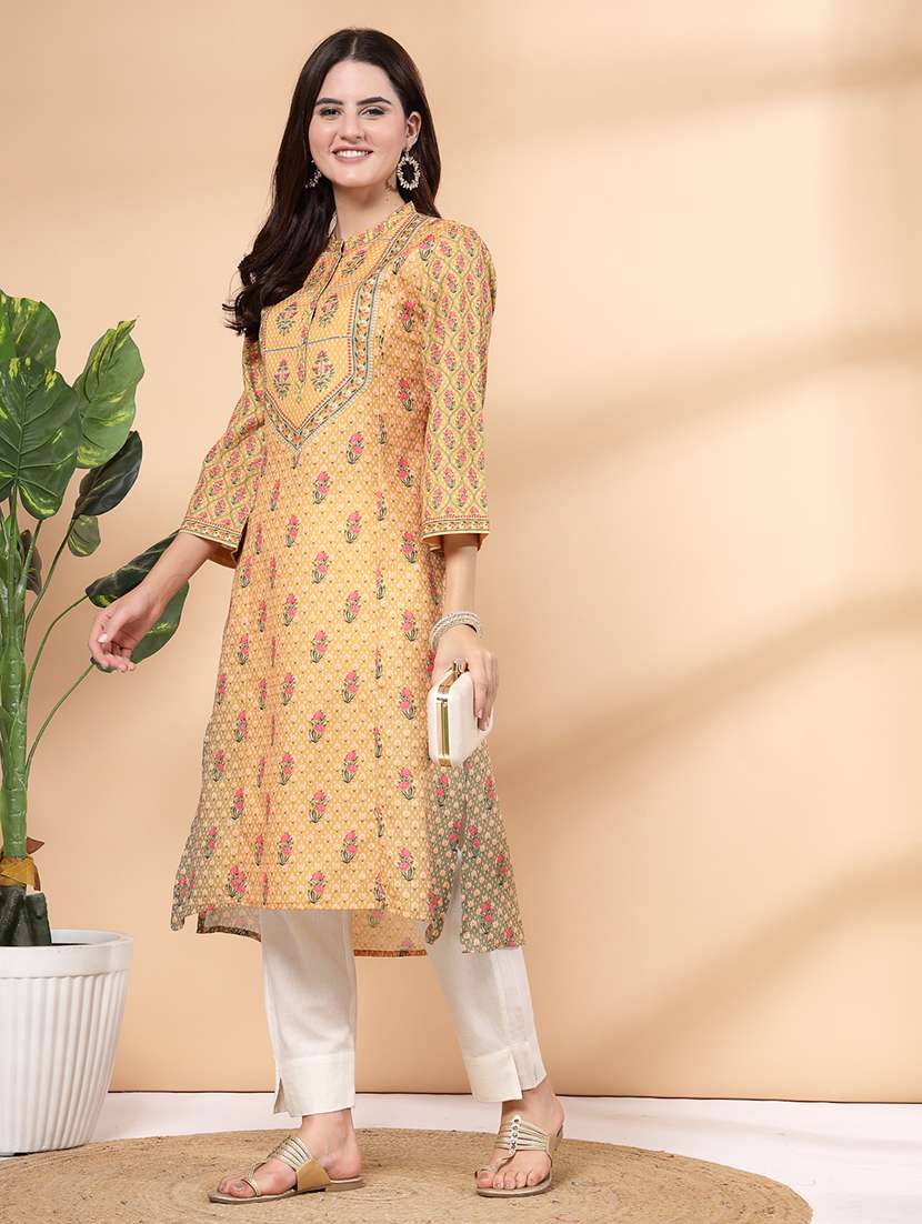 women mustard printed kurta pant set  - 21468584 -  Standard Image - 2