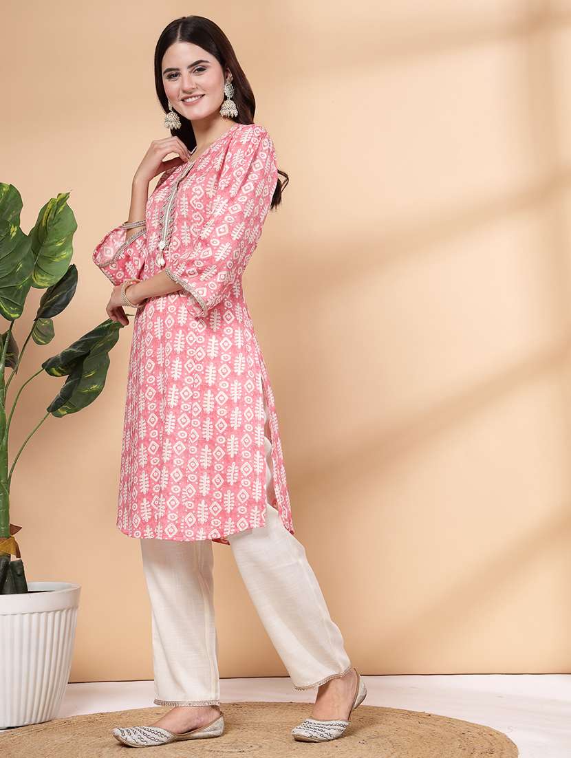 women pink printed kurta pant set - 21468585 -  Standard Image - 2