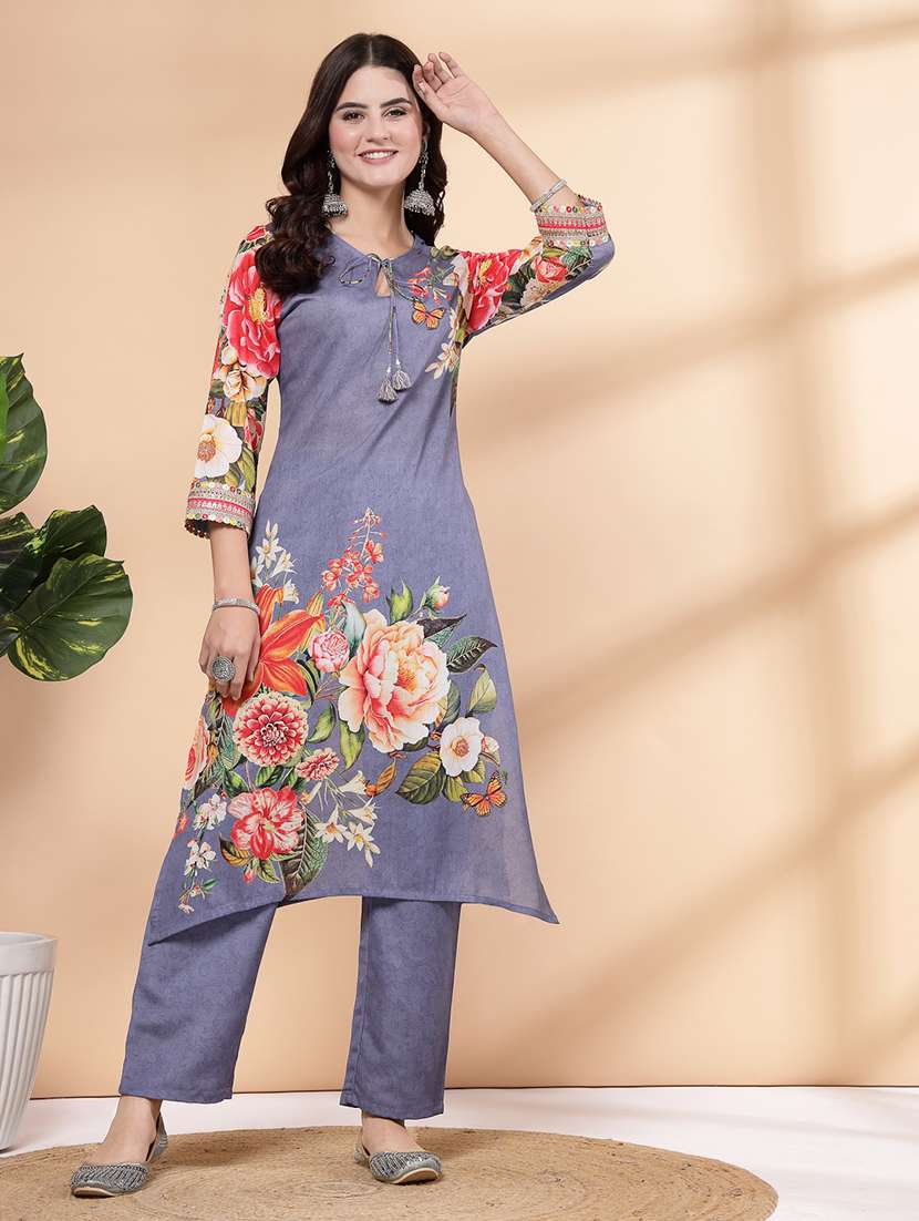women blue kurta palazzo set