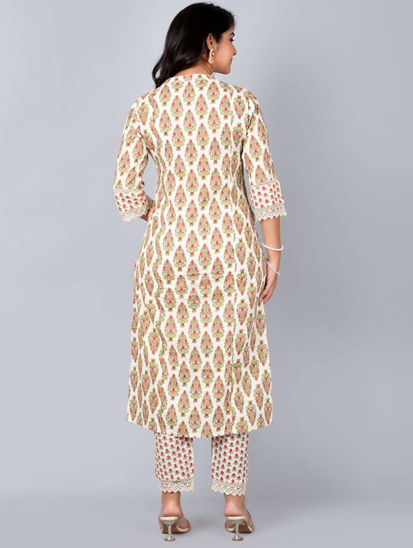 off white cotton blend kurta pant  set - 21468645 -  Standard Image - 2
