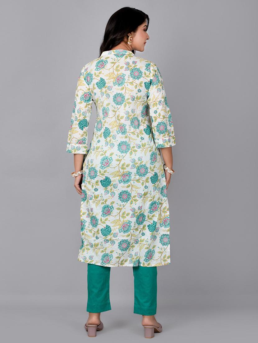 women cream floral printed kurta pant set - 21468656 - Standard Image - 2