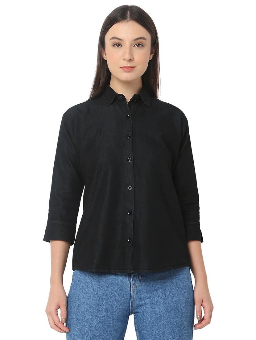 women solid denim shirt - 21468658 -  Zoom Image - 0