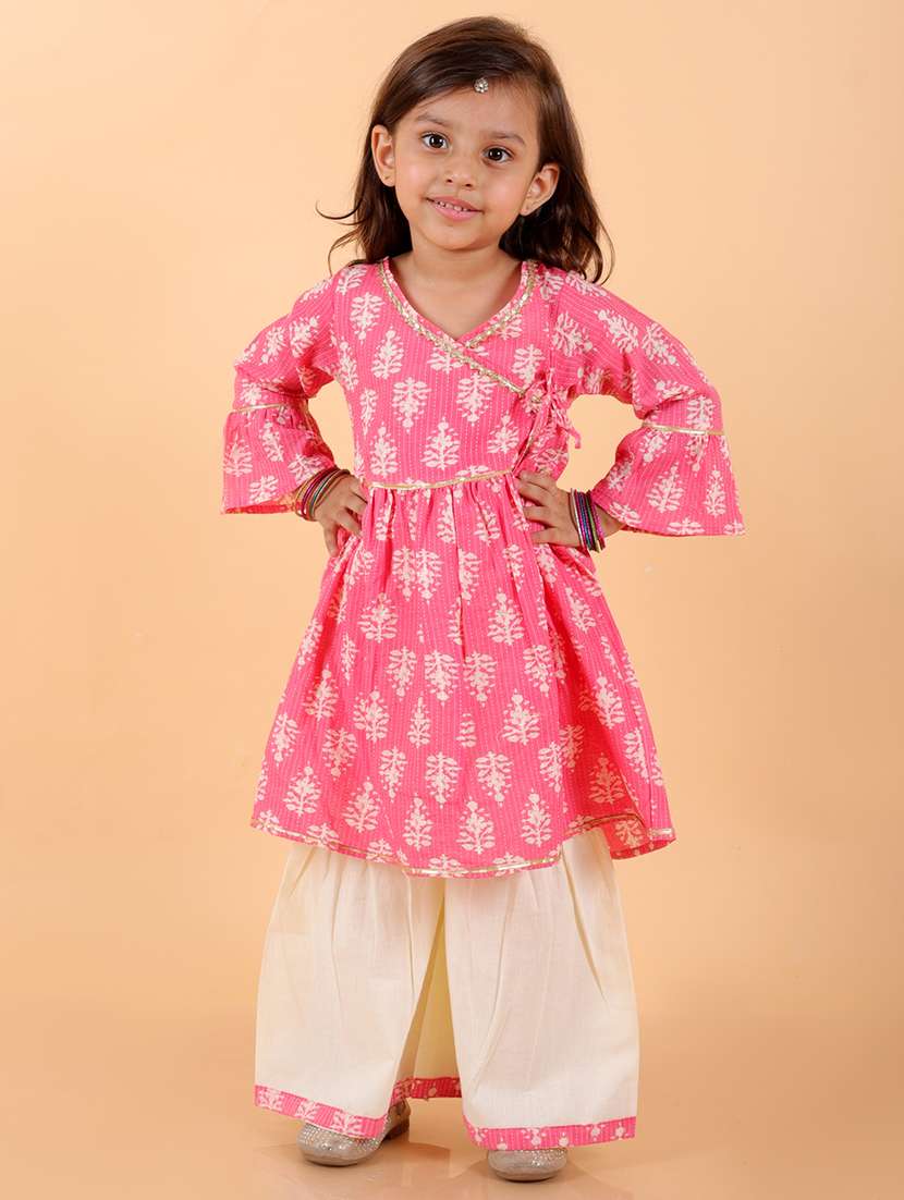 girls pink cotton kurta sharara set