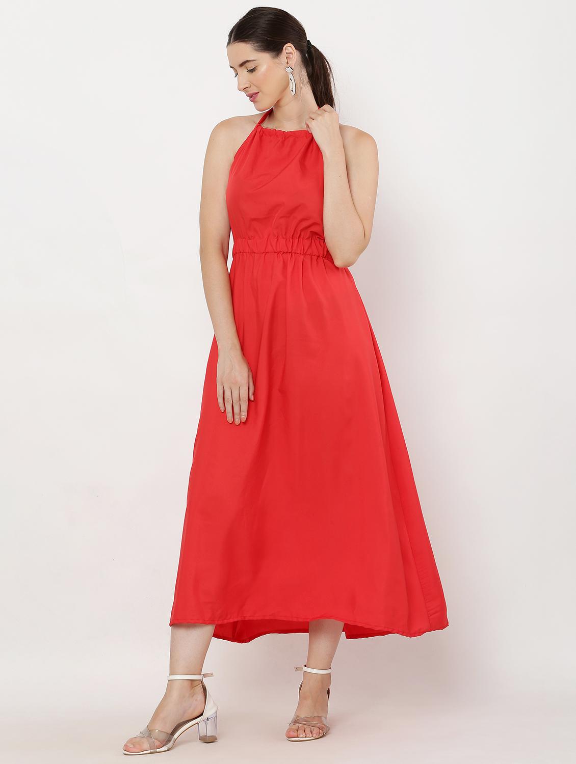 women solid halter neck backless fit & flare dress - 21469252 - Zoom Image - 0