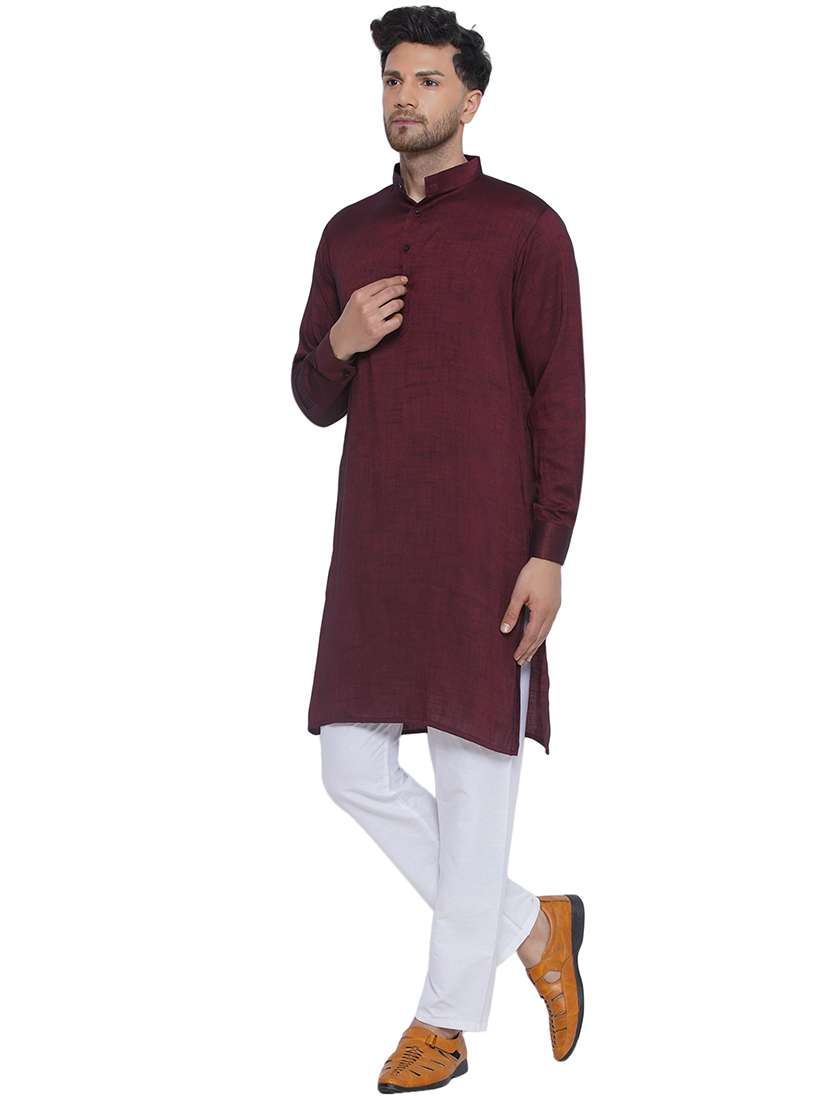 men solid mandarin neck long kurta - 21469332 -  Standard Image - 2