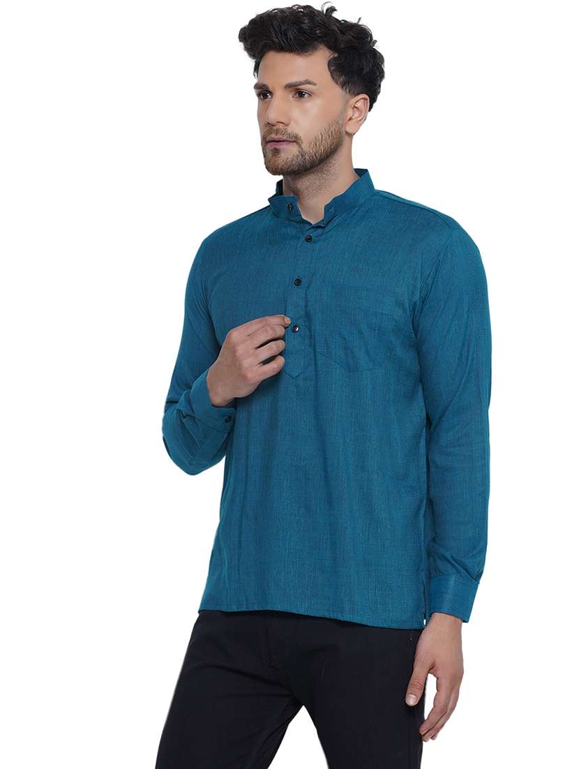 men solid long sleeve short kurta - 21469333 -  Standard Image - 2
