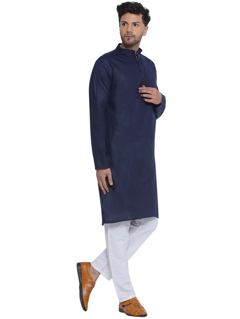 men solid mandarin neck long kurta - 21469337 -  Standard Image - 2