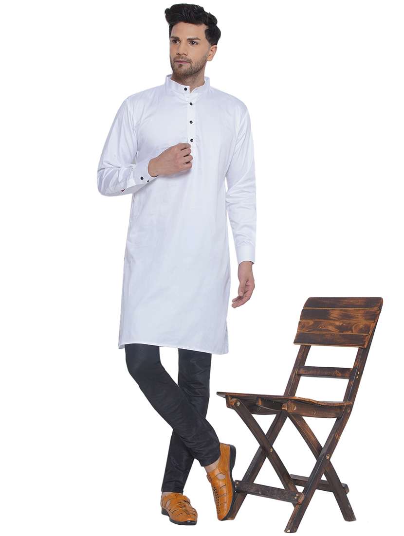 men solid mandarin neck long kurta 
