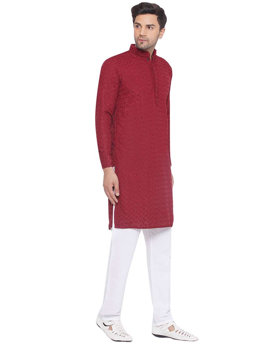 men embroidered mandarin neck long kurta  - 21469347 -  Standard Image - 2