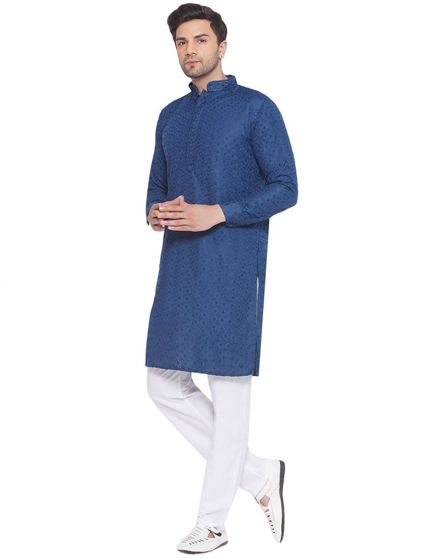 men embroidered mandarin neck long kurta - 21469348 - Standard Image - 2