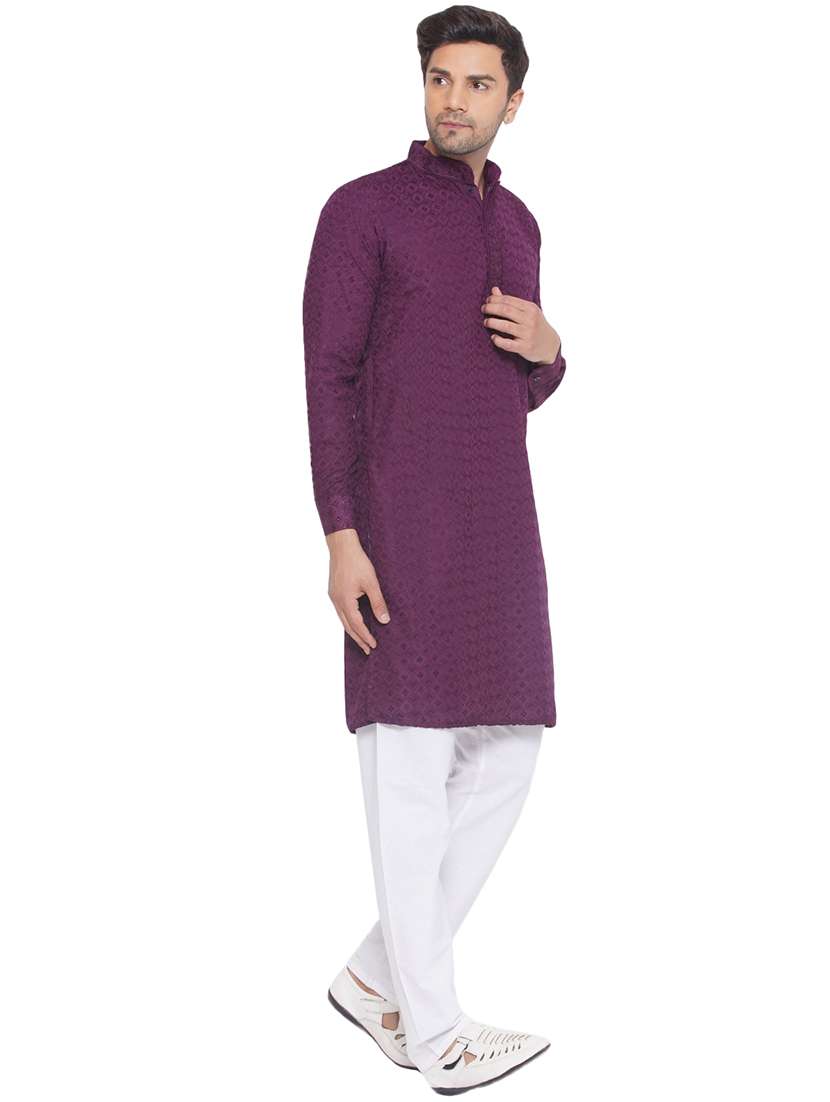 Men Embroidered Mandarin Neck Long Kurta - 21469349 -  Standard Image - 2