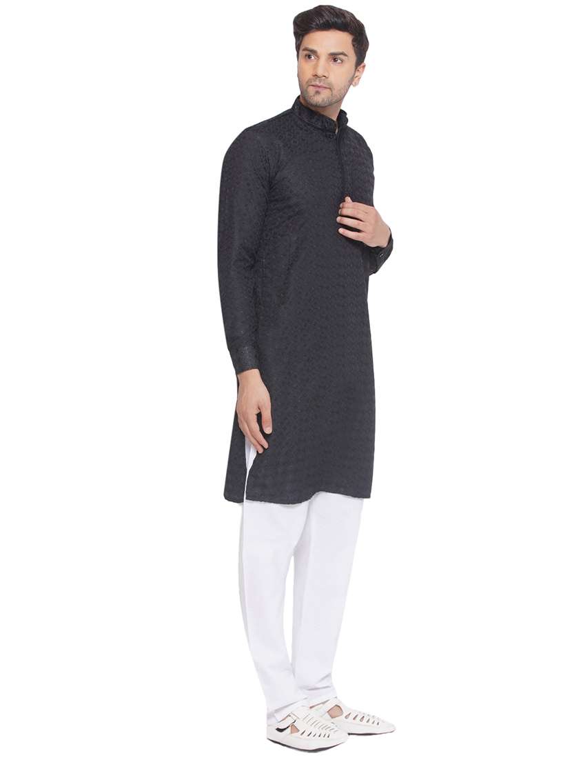 men embroidered mandarin neck long kurta - 21469350 - Standard Image - 2