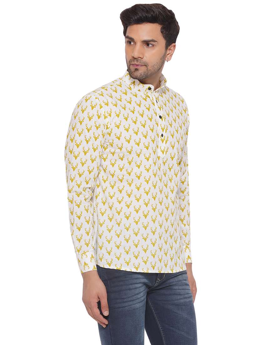men printed long sleeve short kurta - 21469354 -  Standard Image - 2