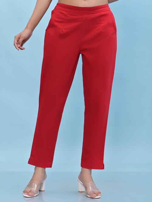 red solid tailored pants trouser - 21471192 -  Standard Image - 0