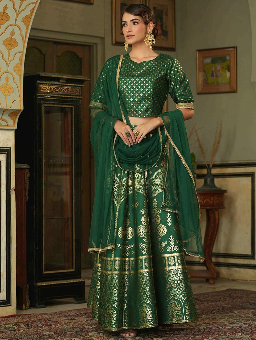 women green flared lehenga choli with dupatta - 21471205 - Zoom Image - 0