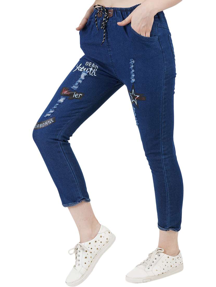 women printed denim jeans - 21471674 -  Standard Image - 2