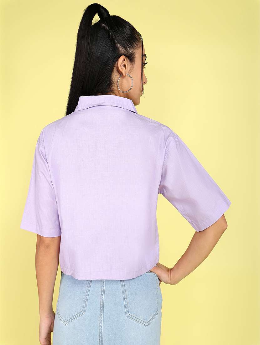 women lavender cotton crop shirt - 21471722 - Standard Image - 2