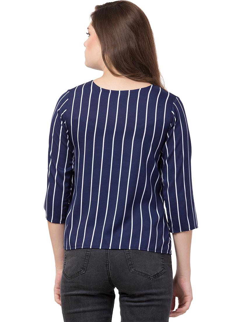 women blue stripes printed round neck top - 21472343 - Standard Image - 2