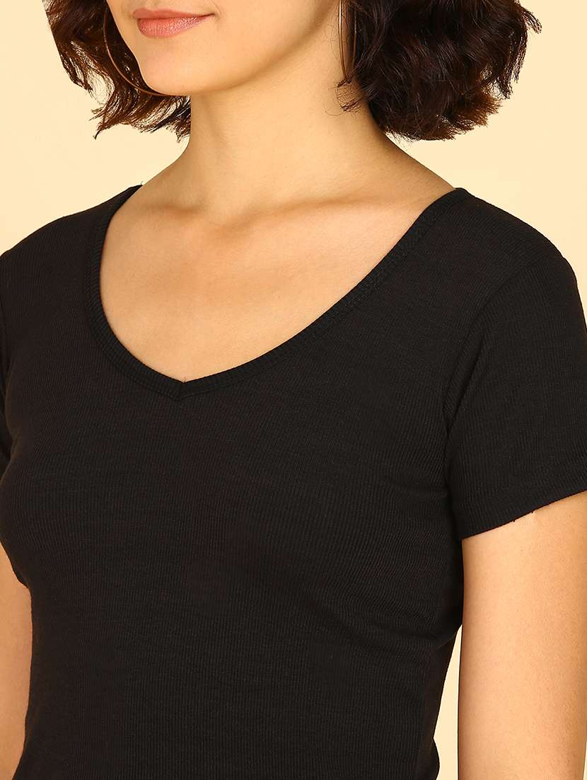 women solid short sleeve cotton top - 21472398 - Standard Image - 2