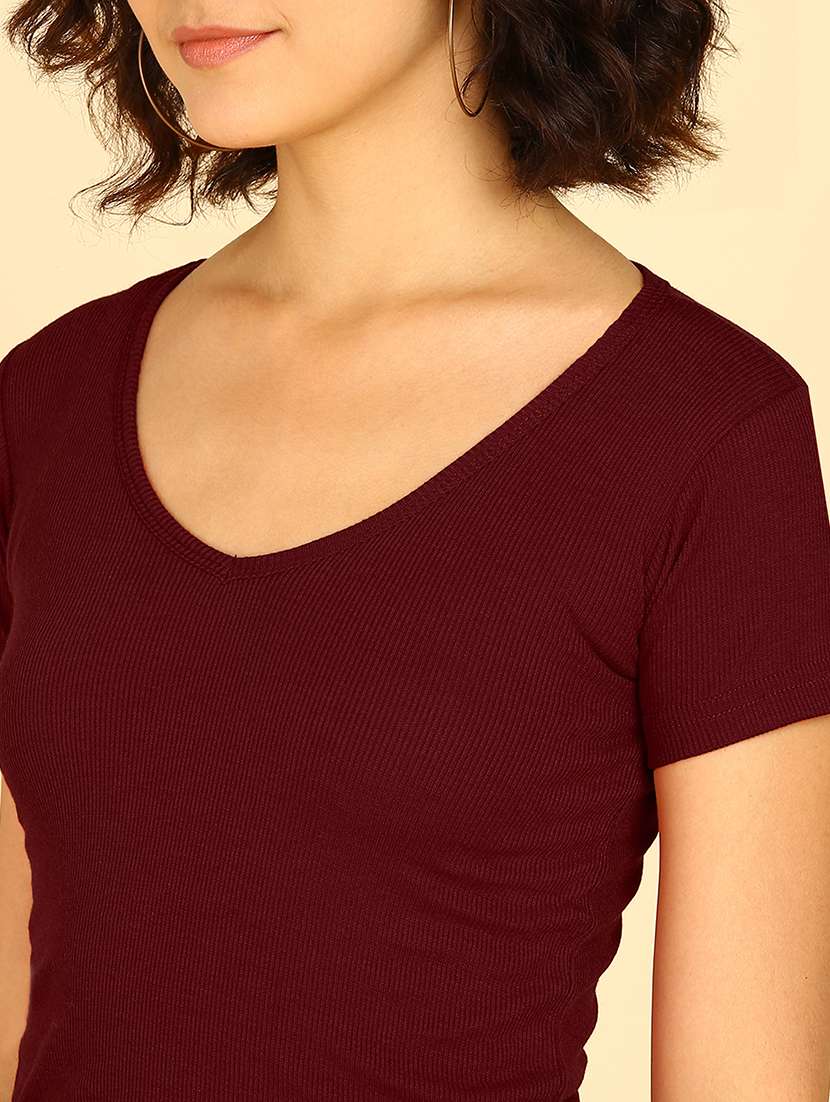 women solid short sleeve cotton top - 21472399 - Standard Image - 2