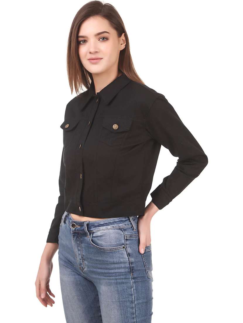 women solid denim jacket - 21472913 -  Standard Image - 2