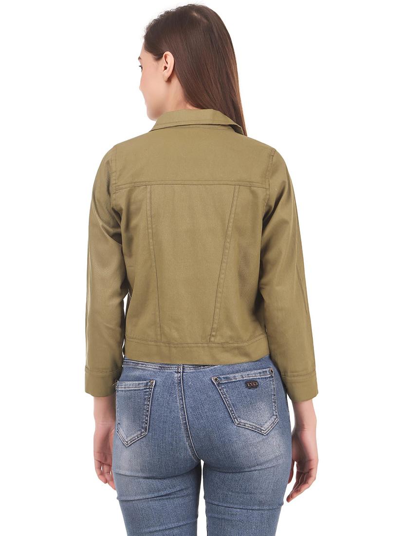 women olive denim summer jacket - 21472915 - Standard Image - 2