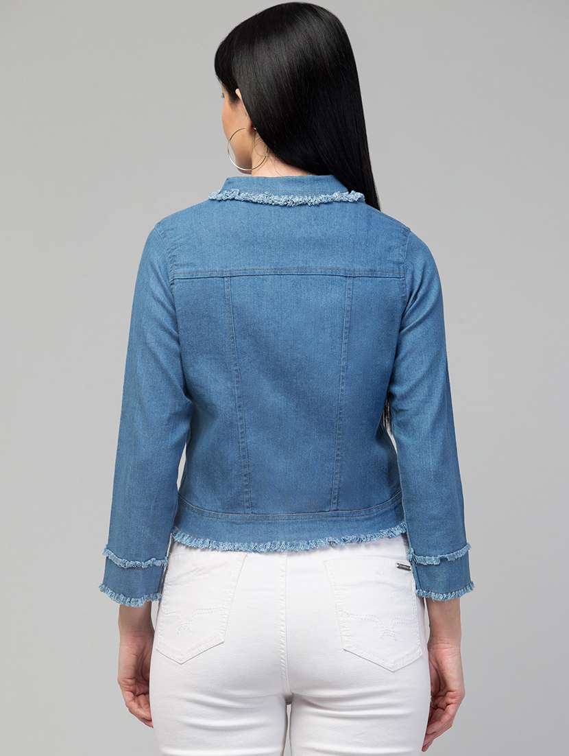women solid long sleeves denim jacket - 21473012 - Standard Image - 2