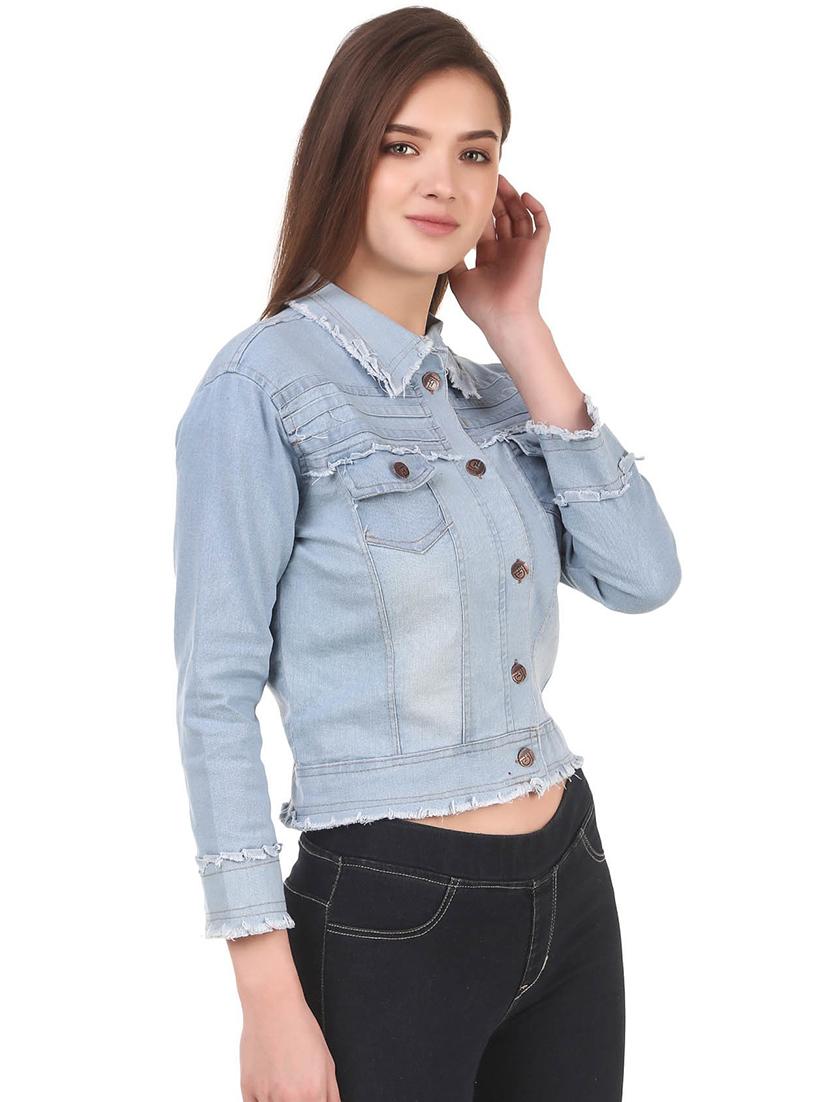 light blue solid denim jacket - 21473155 - Standard Image - 2