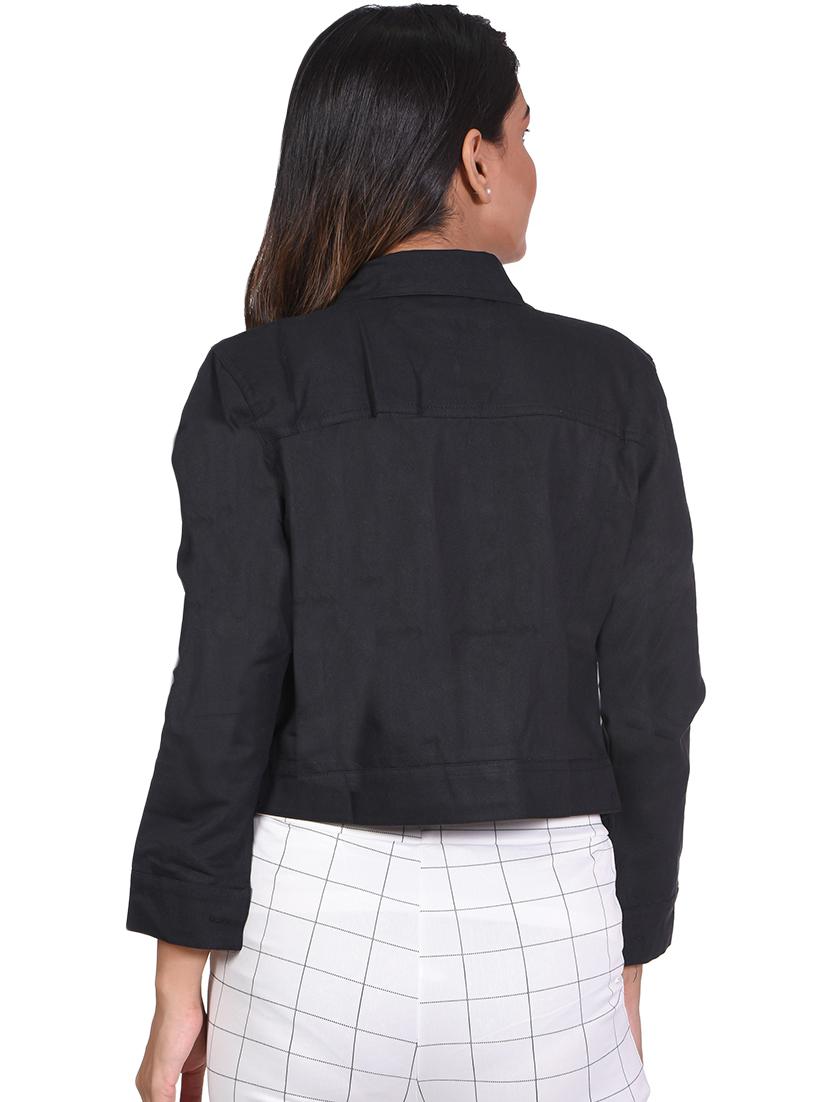 black solid denim jacket - 21473220 - Standard Image - 2