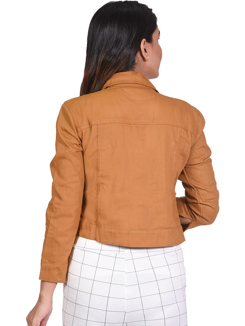 tan solid denim jacket - 21473221 - Standard Image - 2