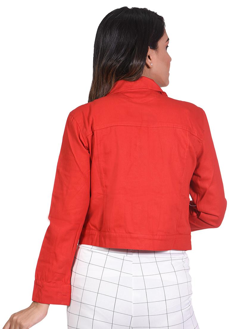 red solid denim jacket - 21473225 - Standard Image - 2