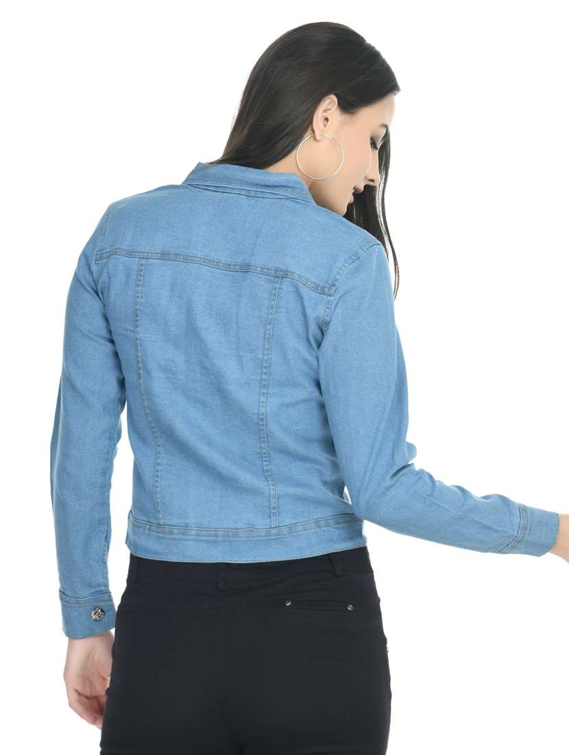women long sleeve solid denim jacket - 21473249 - Standard Image - 2