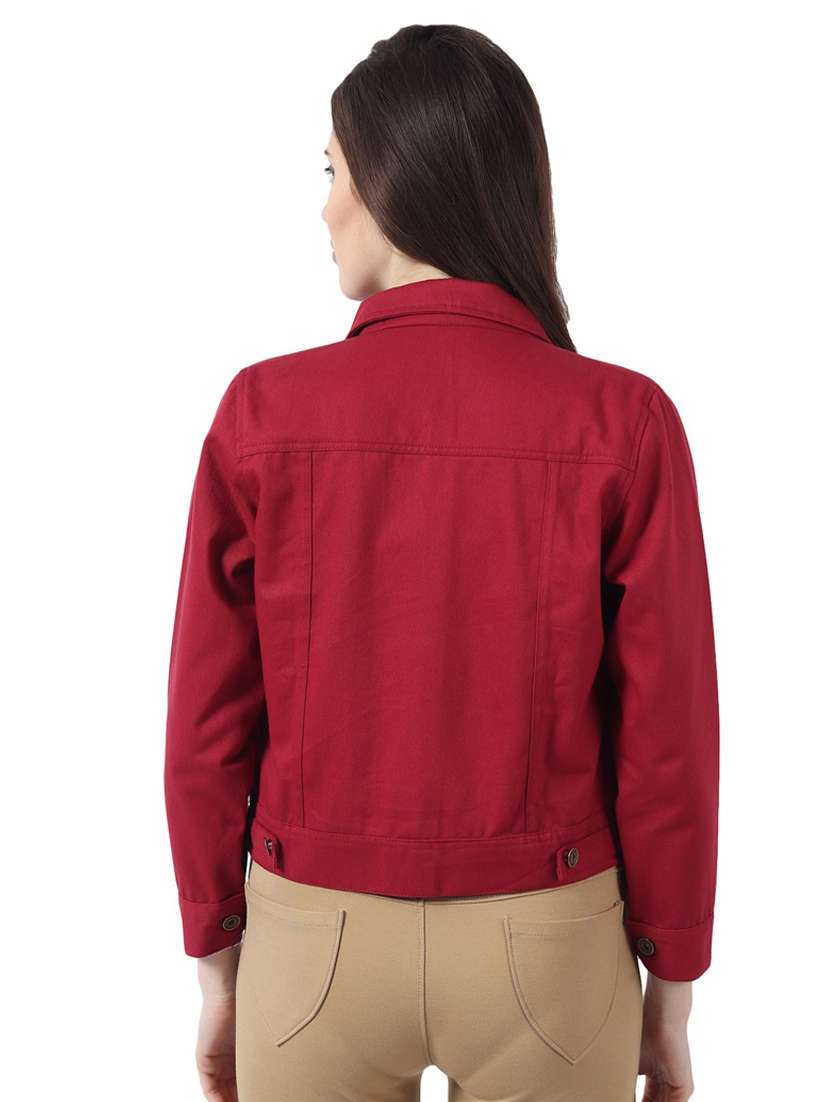 women spread collar solid denim jacket - 21473334 - Standard Image - 2