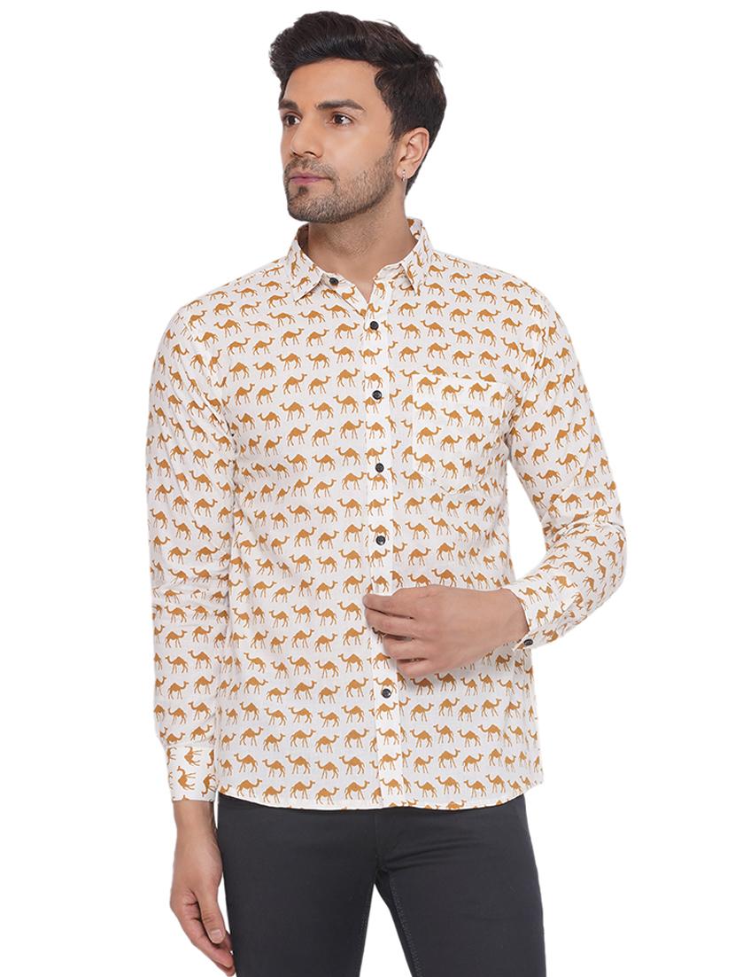 men printed long sleeve cotton casual shirt