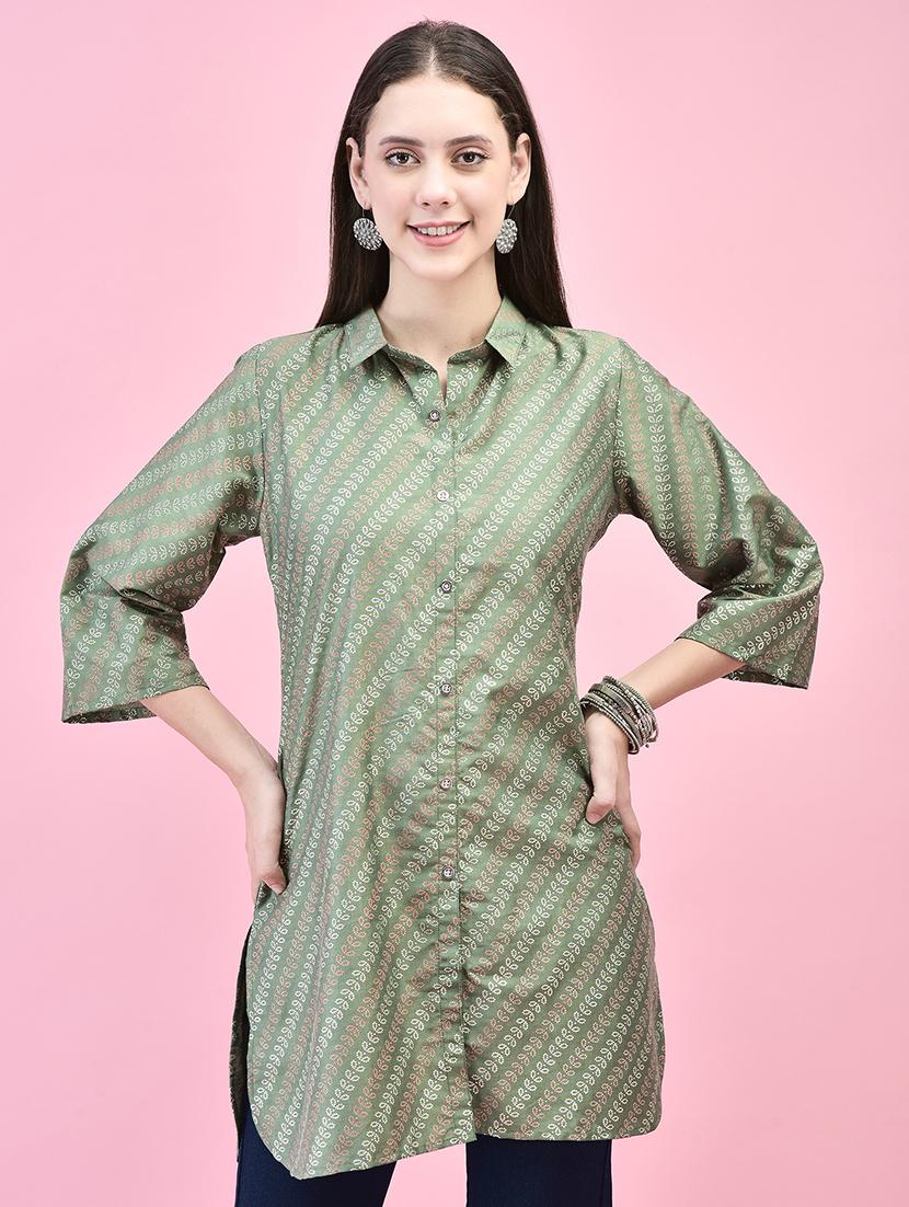 women green polyester straight kurti - 21473601 -  Zoom Image - 0