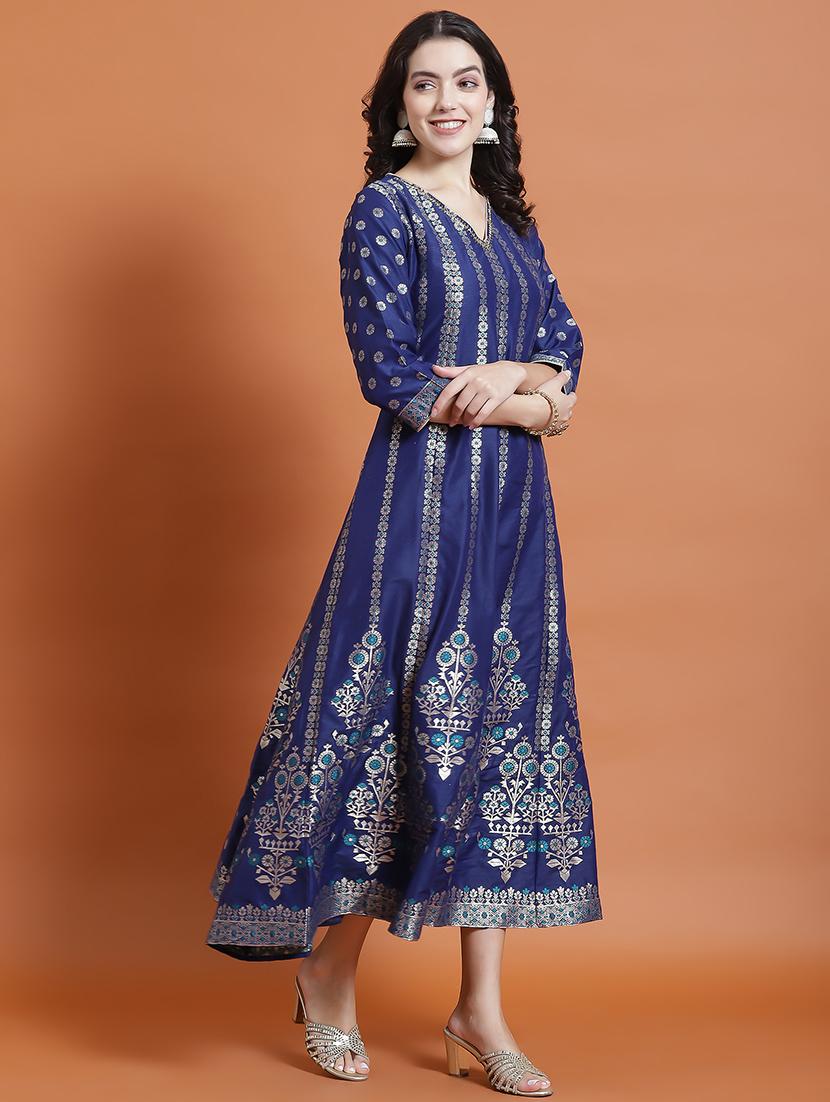 women blue self design kurta dupatta set - 21473662 - Standard Image - 2