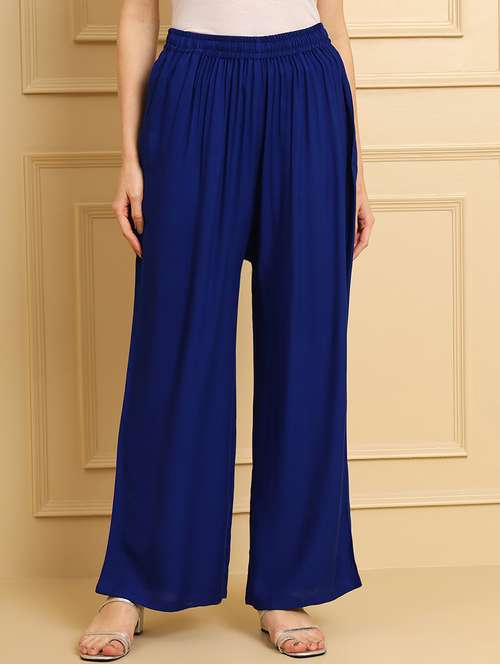 women solid mid rise rayon palazzo - 21473829 - Standard Image - 0