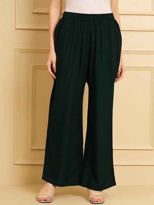 women solid mid rise rayon palazzo - 21473833 -  Standard Image - 0