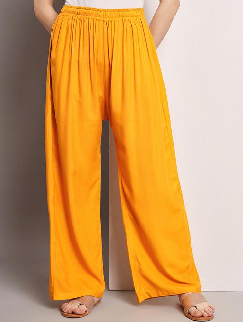 women solid mid rise rayon palazzo - 21473834 - Standard Image - 0