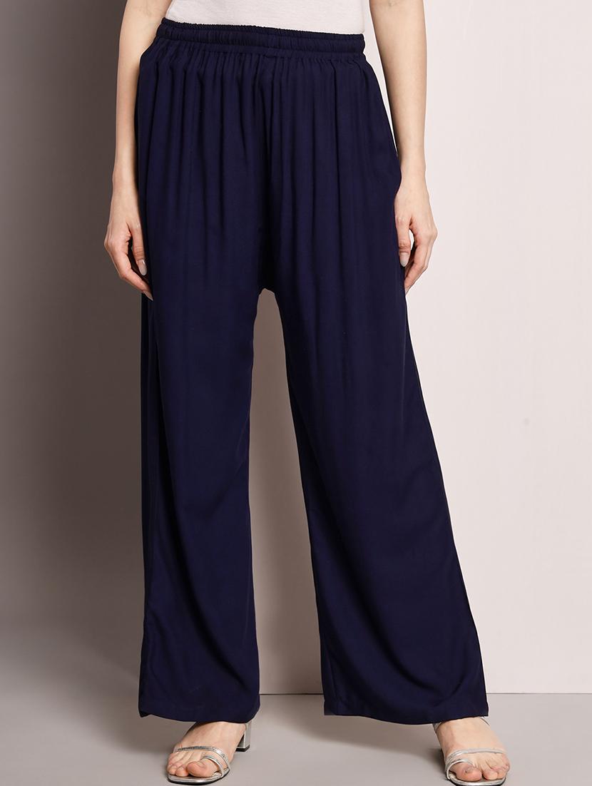 women solid mid rise rayon palazzo - 21473836 -  Zoom Image - 0