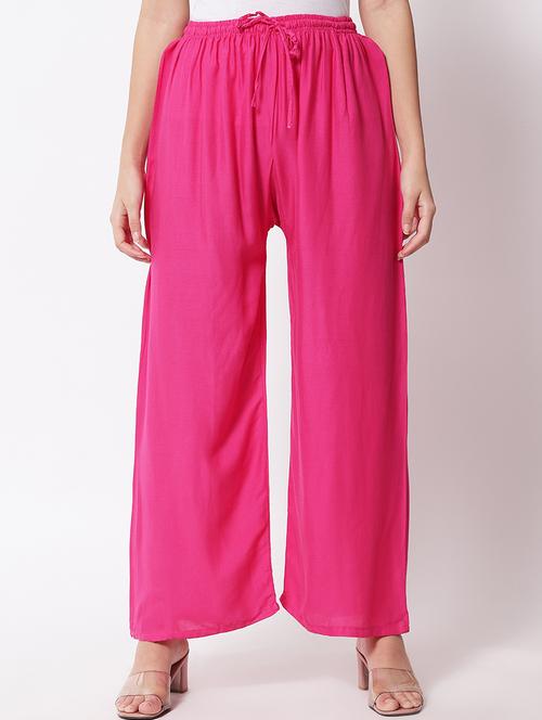women solid mid rise rayon palazzo - 21473842 - Standard Image - 0