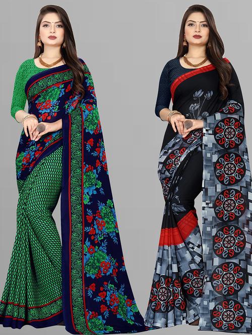 women pack of 2 printed casual wear saree with blouse - 21475283 - Standard Image - 0