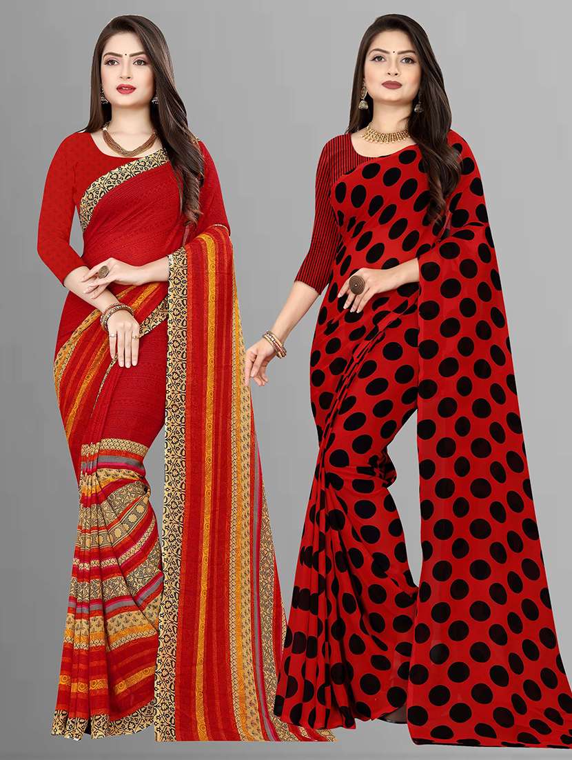 women pack of 2 casual wear sarees with blouse